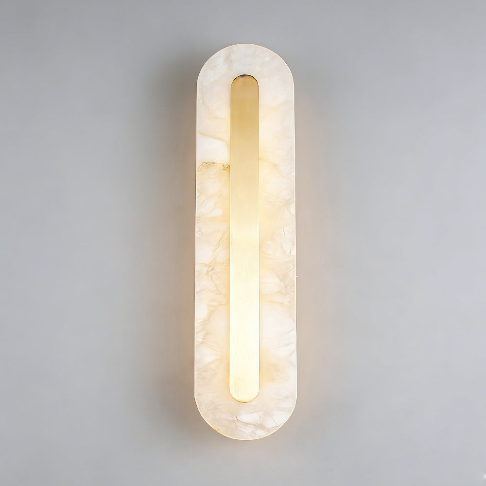Gracefully Rounded Elongated Brass Alabaster Wall Light