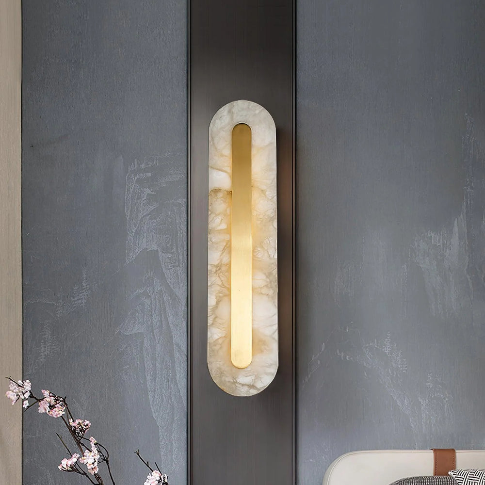 Gracefully Rounded Elongated Brass Alabaster Wall Light