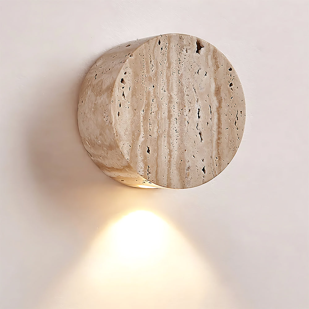 Minimalist Wabi-Sabi Round Travertine Wall Lamp