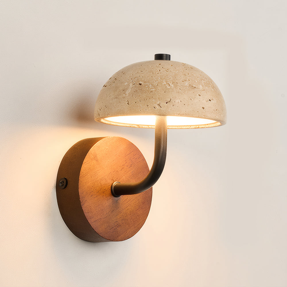 Minimalist Wabi-Sabi Playful Mushroom Travertine Wall Lamp