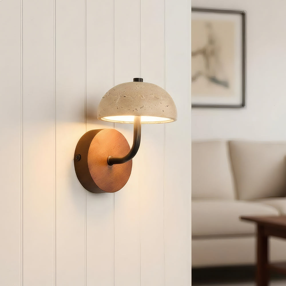 Minimalist Wabi-Sabi Playful Mushroom Travertine Wall Lamp