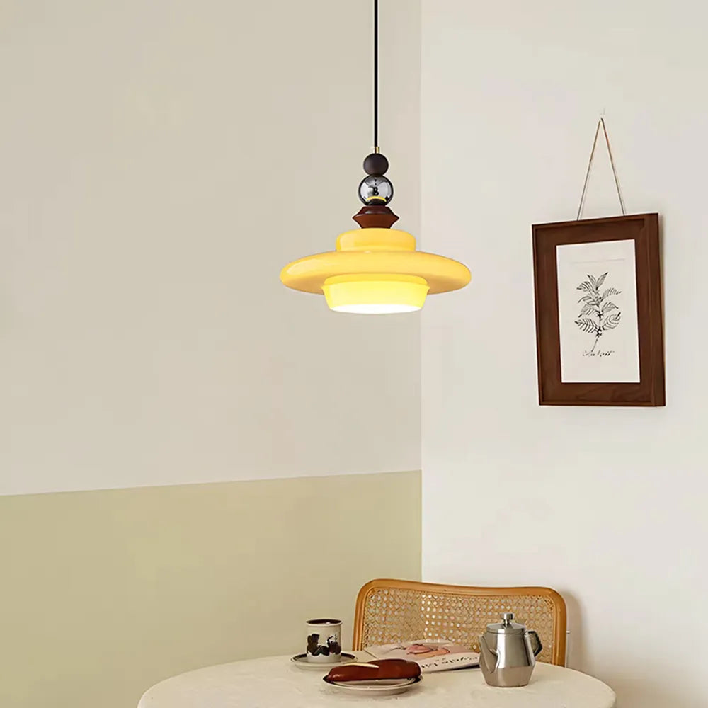 Medieval Style Solid Wood and Glass Dining Room Pendant Light