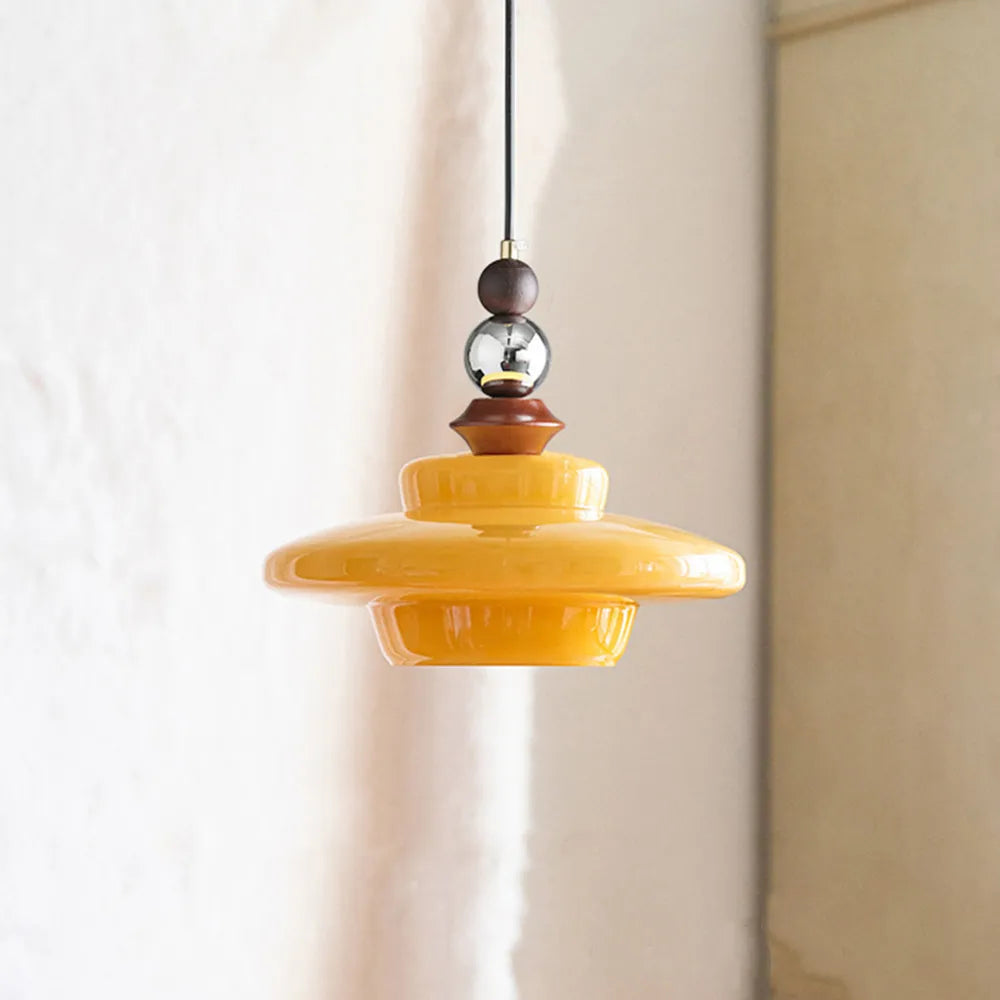 Medieval Style Solid Wood and Glass Dining Room Pendant Light